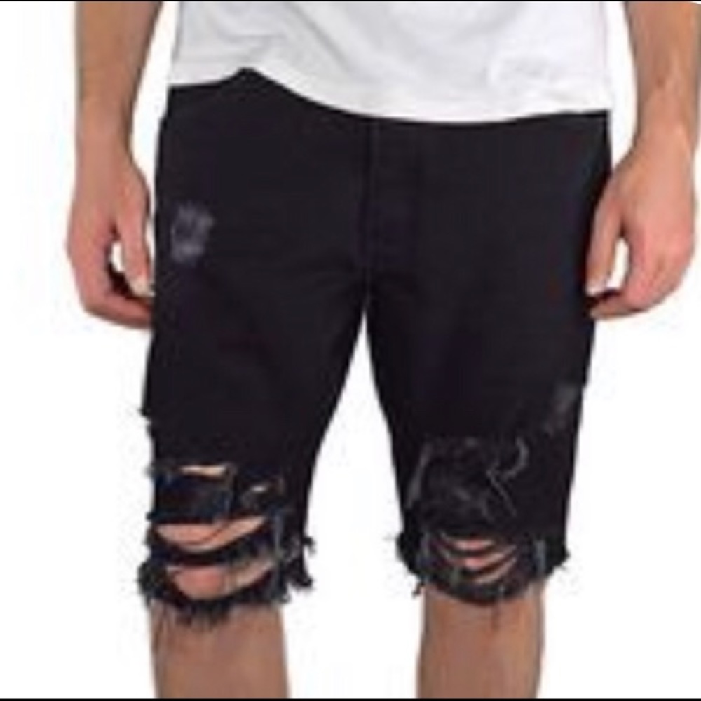 Enslaved Black Ripped Denim Short Sz30 NWTS